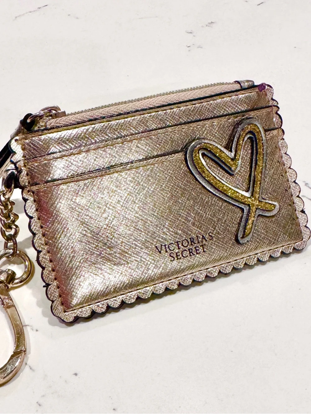 Victoria's Secret Gold Metallic Cardholder, Wallet and Heart Keychain EUC - Picture 2 of 10